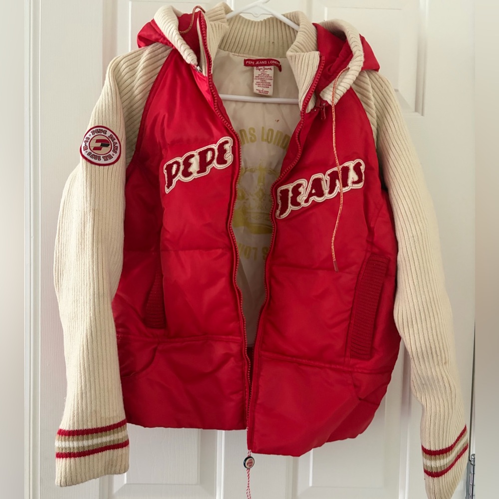 Pepe Jeans Red and Cream Puffer Jacket